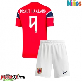 Camiseta Noruega Erling Haaland #9 Primera Equipación para niños Mundial 2026 manga corta (+ pantalones cortos)